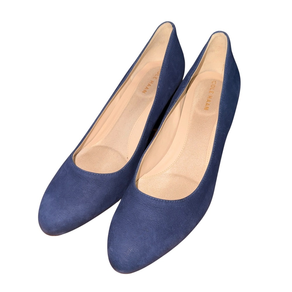 Cole Haan Tali Grand Waterproof Wedge Pump Womens 6.5B Pre-Owned Heel Blue Suede
